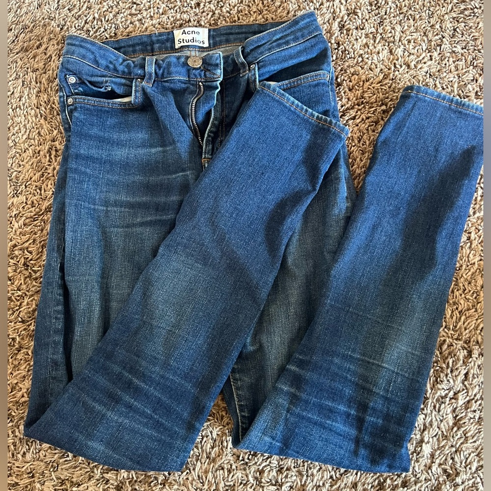 Acne Studios Women's Dark Blue Skinny Jeans loose stovepipe high waisted rise
